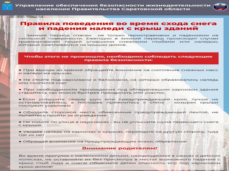 Правила поведения во время схода снега и падения наледи с крыш зданий.